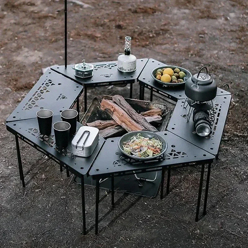 

Camping Dining Rack Detachable Portable Stainless Furniture Outdoor Combination Table Barbecue Multifunctional Alloy Splicing