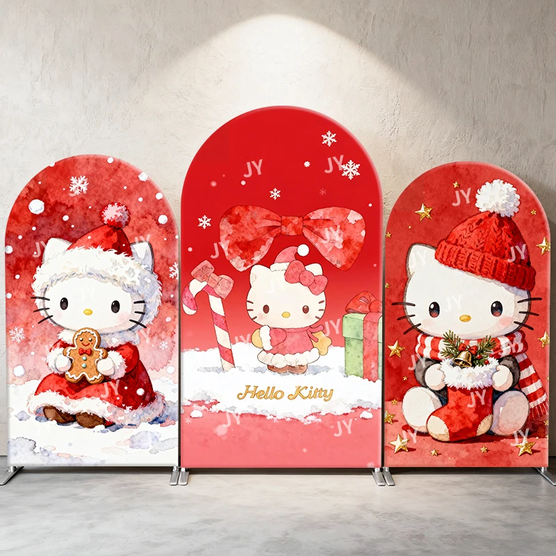 

Hello Kitty Arch Backdrop Cover Sanrio Themed Party Background Wall,Warm Xmas Decor Supplies for Charming Holiday Events