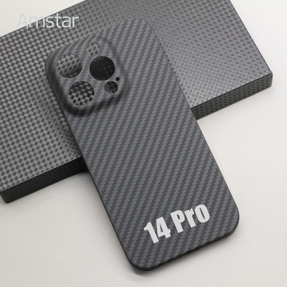 Amstar Real Carbon Fiber Phone Case for iPhone 14 Pro Max Lens Protection Ultra-thin Aramid Fiber Hard Cover for iPhone 14 Plus