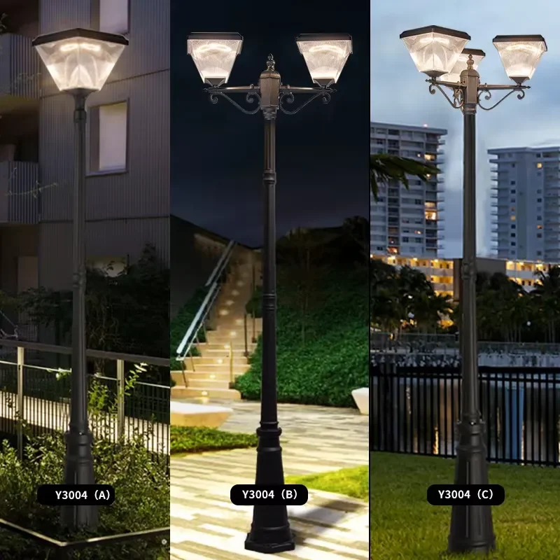 Dual Head Solar Garden Light Outdoor Waterproof Aluminum LED Lamp with Remote Control 6000K Daylight 120 Degree Beam Angle