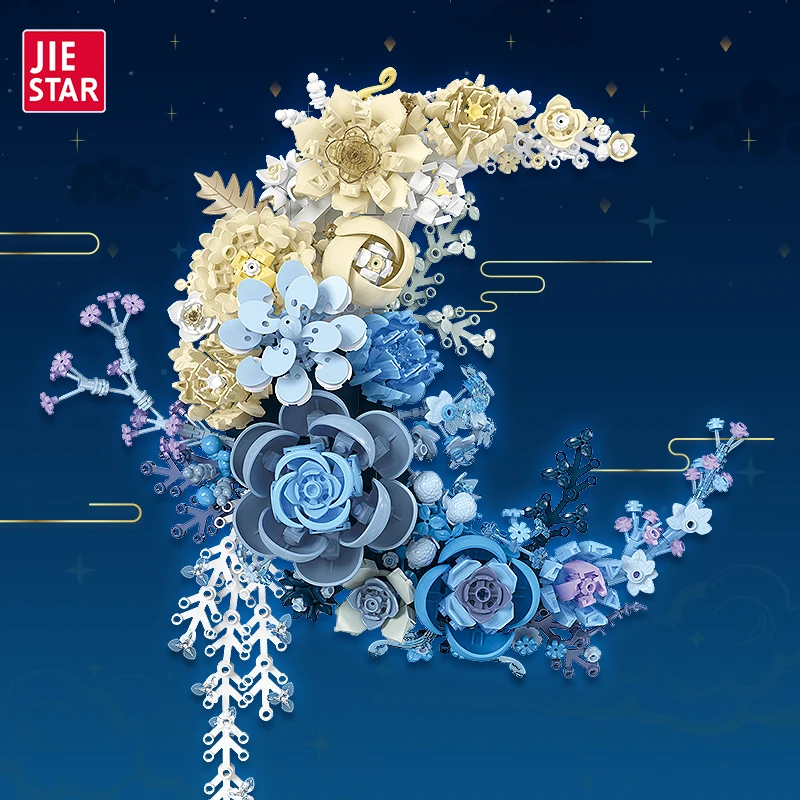 

Creative Eternal Moon MOC 934PCS Bouquet Building Blocks Assembling DIY Construction Blue Flowers Set Toys Kids Gifts