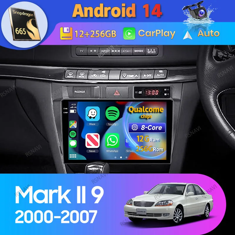 

Автомобильный радиоприемник на Android 14 для Toyota Mark II 9 GX110 2000 2001 - 2007 Carplay Автомобильный GPS мультимедийный плеер Видео головное устройство 2 Din стерео