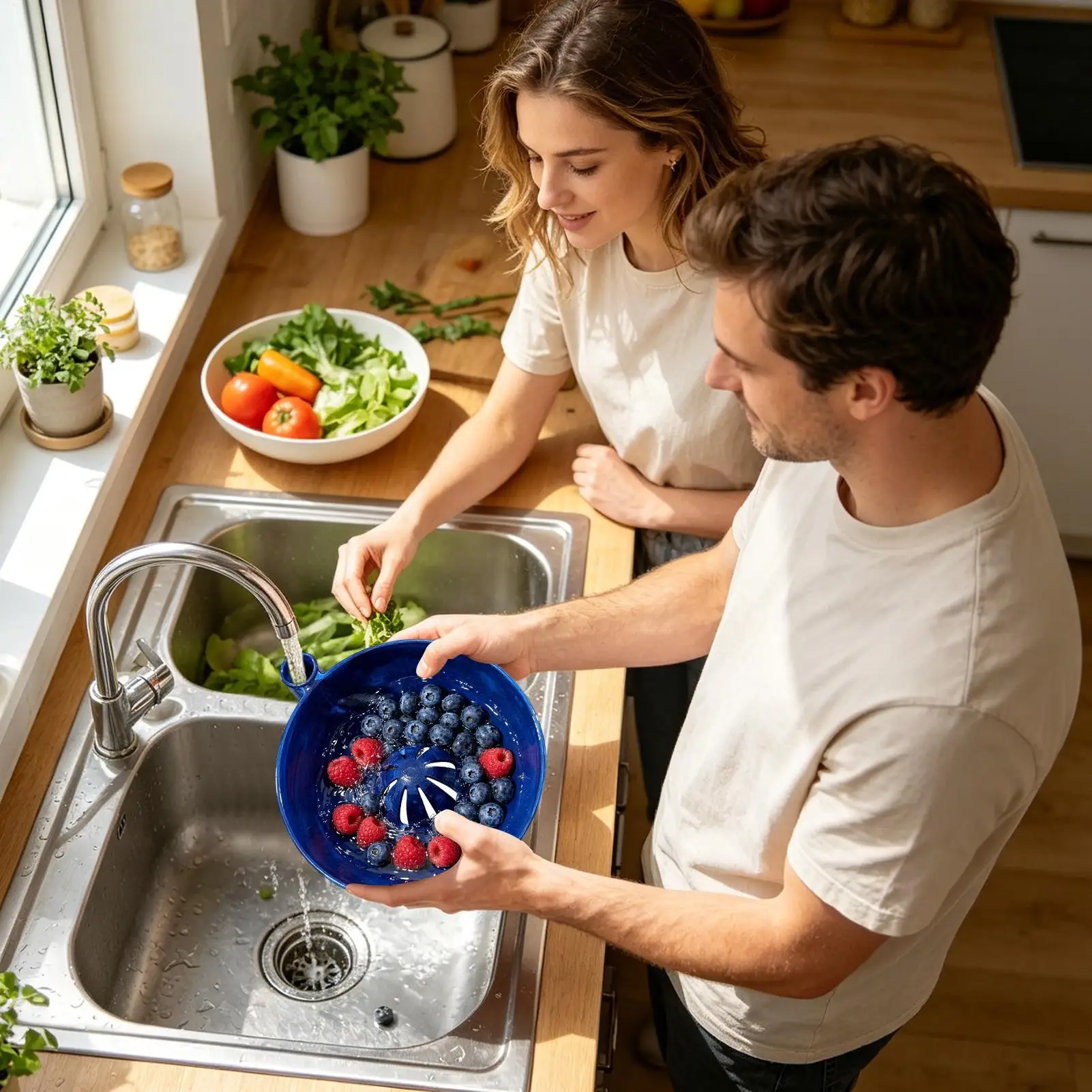 Self Rotating Berry Bowl 3D Printed Quick Self Rotating Basket with Drain Holes Berry Washing Spinner for Vegetable Prep Dipping