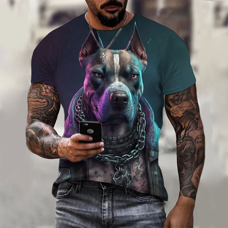 Fashionable The Dog Pictures For Men's T-Shirts Trend Digital Printing Casual Round Neck Short Sleeved Tops