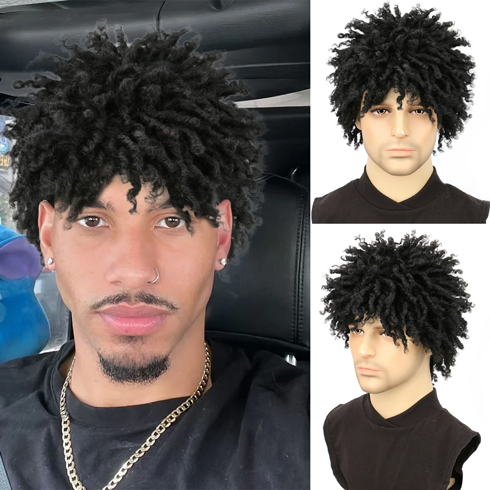 

Short Dreadlock Wig Twist Braids Wigs Synthetic Dreadlock Wig for Men Faux Locs Hair Wig Afro Curly Kinky Twist Braided Wigs In Daily Life
