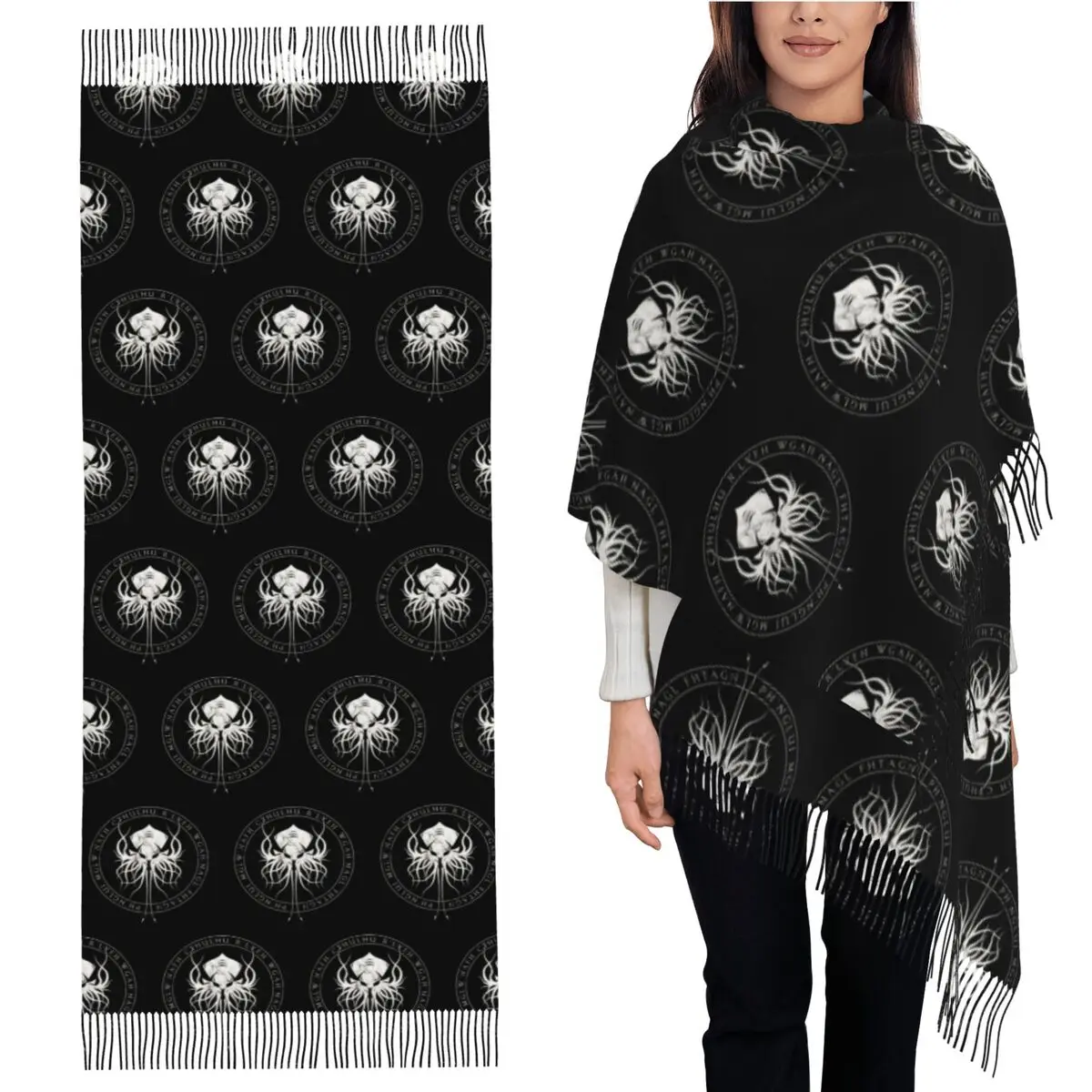 

Lovecraft Great Cthulhu Scarf Tassel Scarves Women Soft Warm Shawls and Wraps Long Fall Winter Shawl Wrap