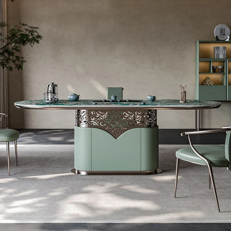 

Modern light luxury high-end luxury stone rock slab tea table designer office tea table living room large board tea table and ch