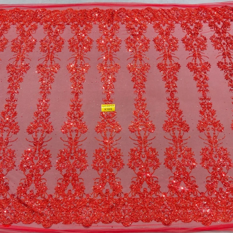 

10 Yards Red Fadhion Africa Glitter Fabric Embroidery Net Lace Glued Glitter Sequins Wedding Party Spray gold Tull fabric