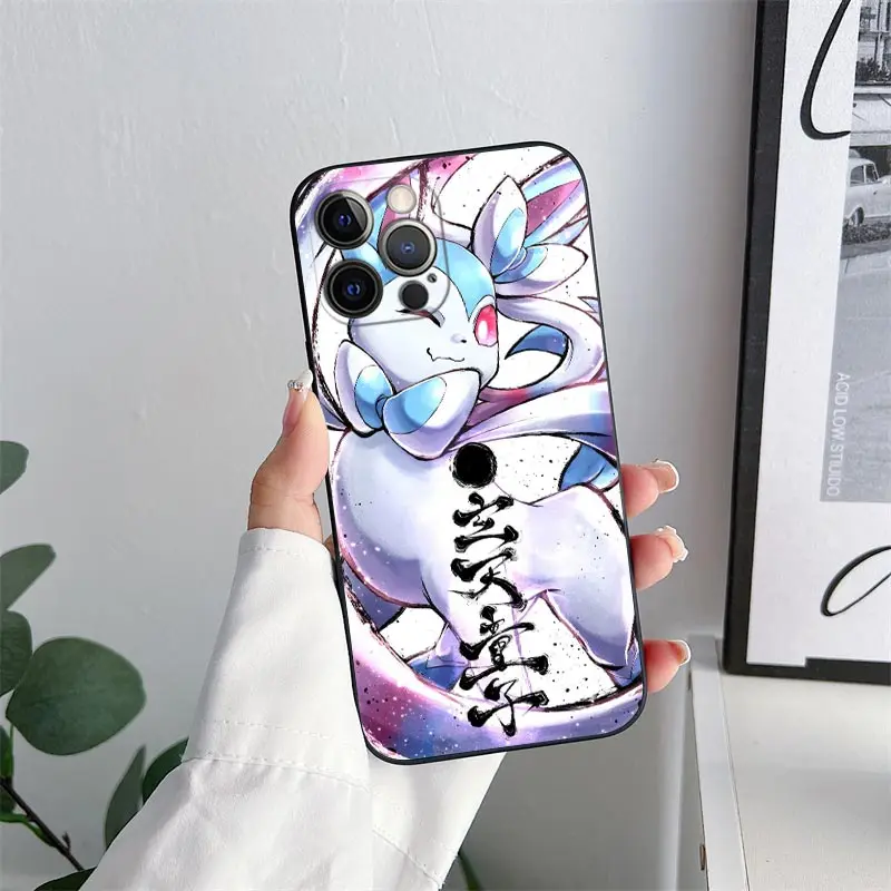 Pokemon Gengar Sylveon Anime Phone Case for iPhone 11 15 Pro Max Case Coque 14 Plus 13 Pro 12 Mini 11 X XR 7 8 SE TPU Soft Cover