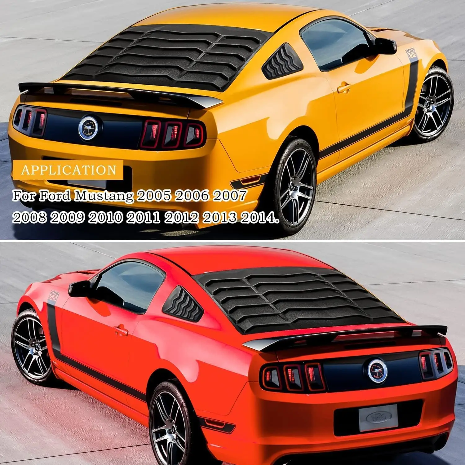 TML Rear and Side Window Louvers Sun Shade Cover in GT Lambo Style for Ford Mustang 2005 - 2014(Matte Black)