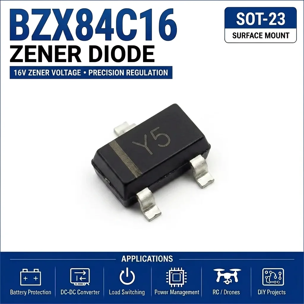 (100 pcs) BZX84C16 SOT-23 (Marking Y5) 84C16 Zener Diode 16V 300mW