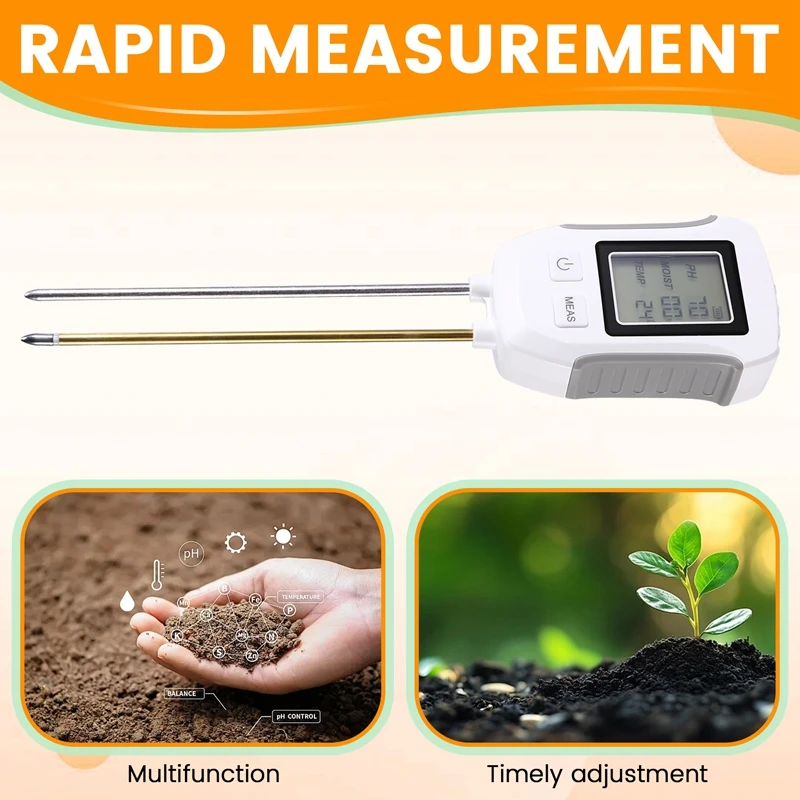 Soil Tester Humidity Monitor Flower Plants Gardening Temp Digital LCD Meter PH Digital LCD Meter Heat-Resistant Metal Sensor