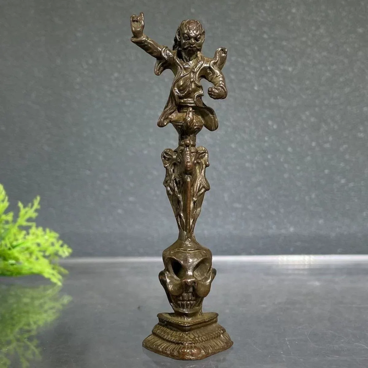 Tibetan  Buddhism Copper Anger Guru Rinpoche Skull Head Vajra Pestle