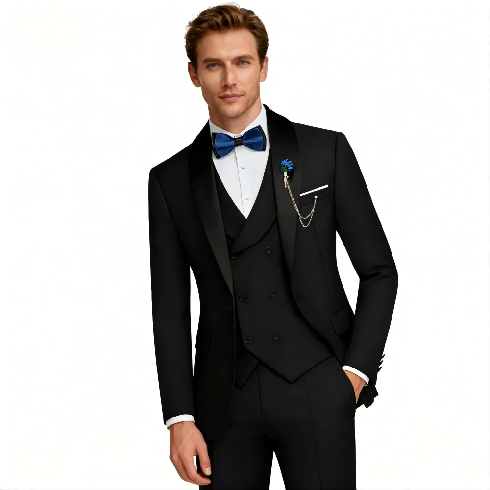 Latest Coat Vest Pant Designs Royal Blue Men Wedding Suit Shawl Lapel Formal Groom Tuxedo Wedding Suit For Men Prom Party Dress