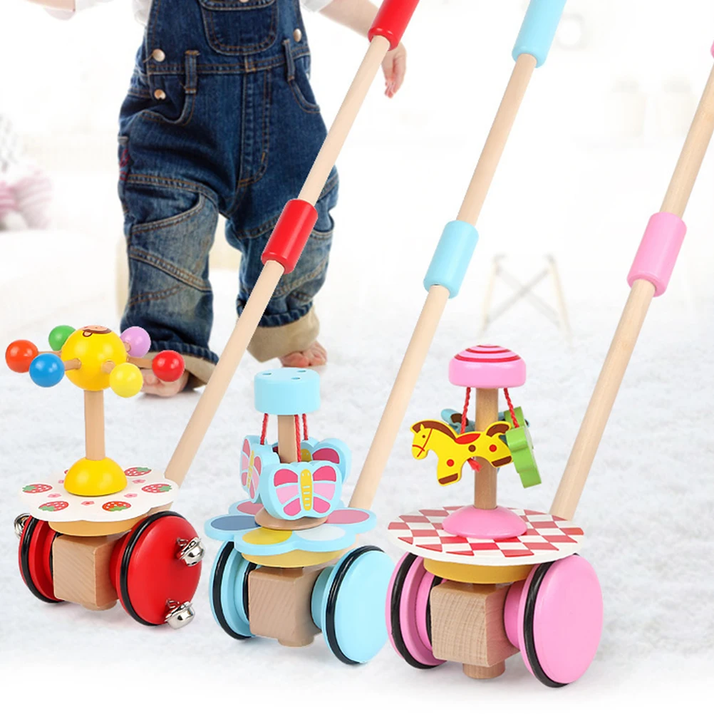 Toddler Stroller Toys Walk Learning Trainer Baby Walker Educational Plaything Wooden Cart Trolley Toddler Toy Bright Realistic