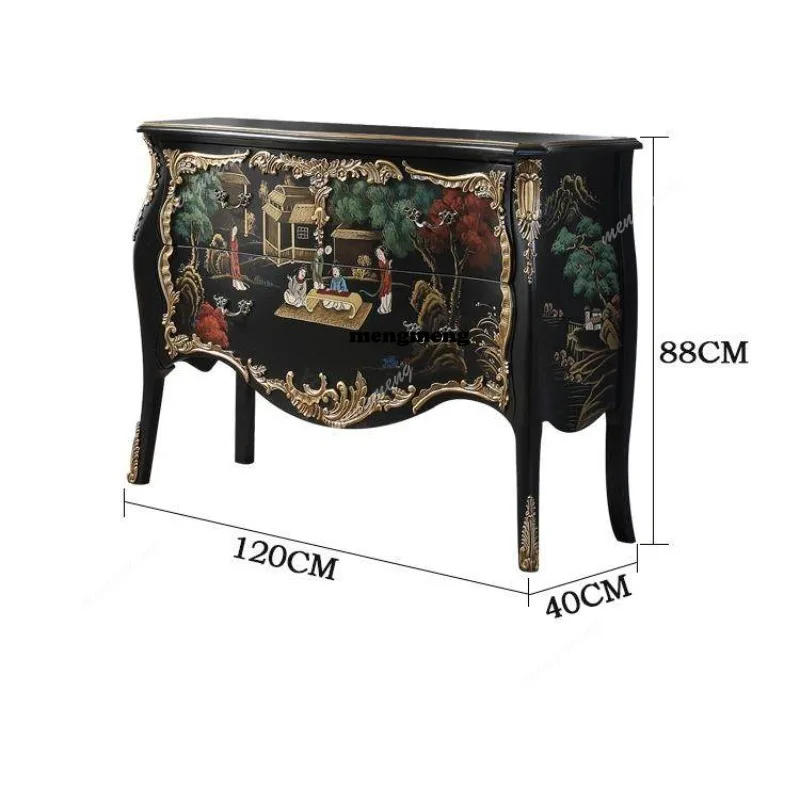Bedroom Storage Cabinet Solid Wood Court Painted Character Decorative Locker Vintage Wall Drawer Cabinet
