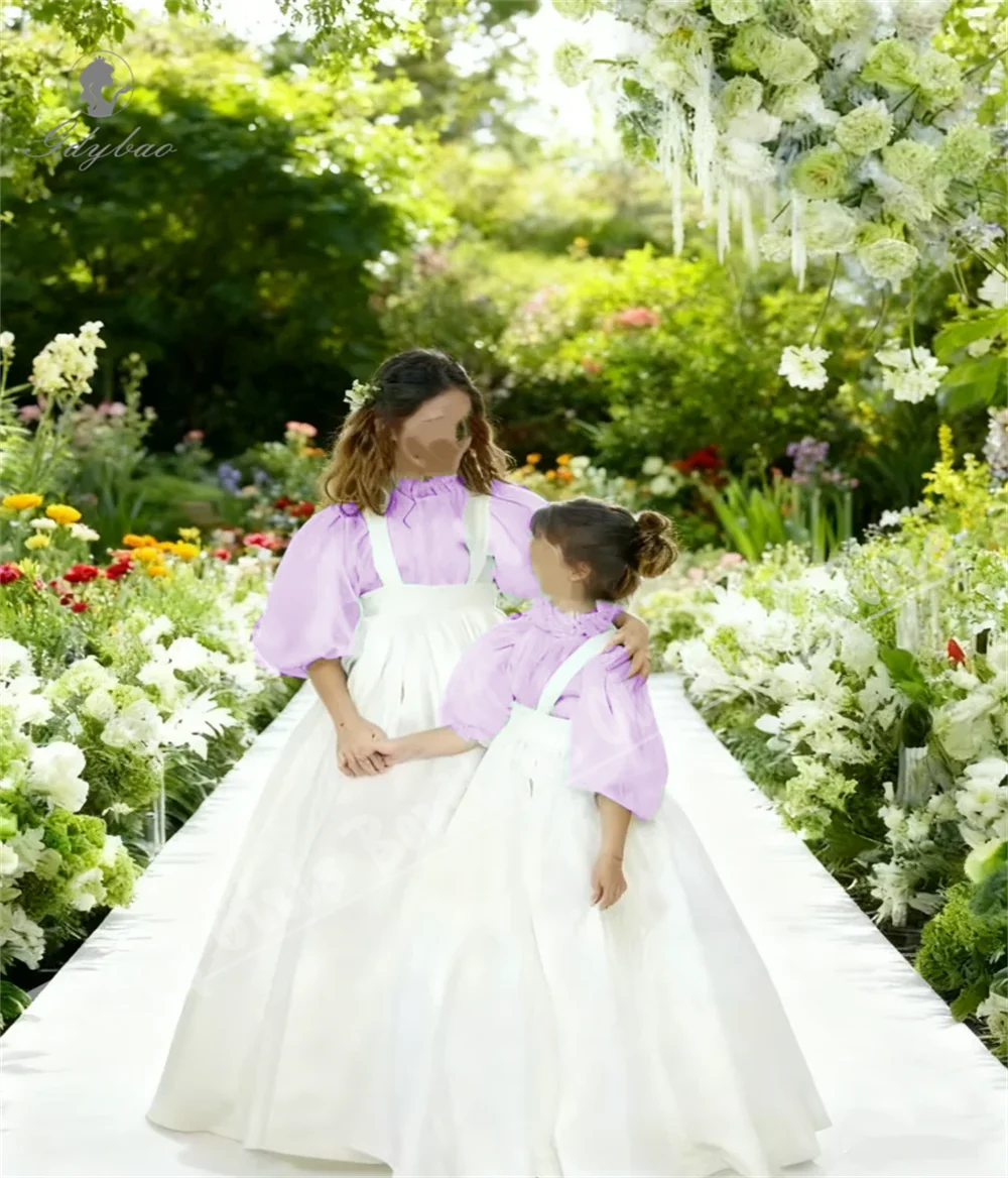 Hochwertiges zweiteiliges Set, weißes Blumenmädchenkleid aus Tüll mit weißem Taft, Erstkommunion, Prinzessin, Hochzeit, Party, Abendkleider