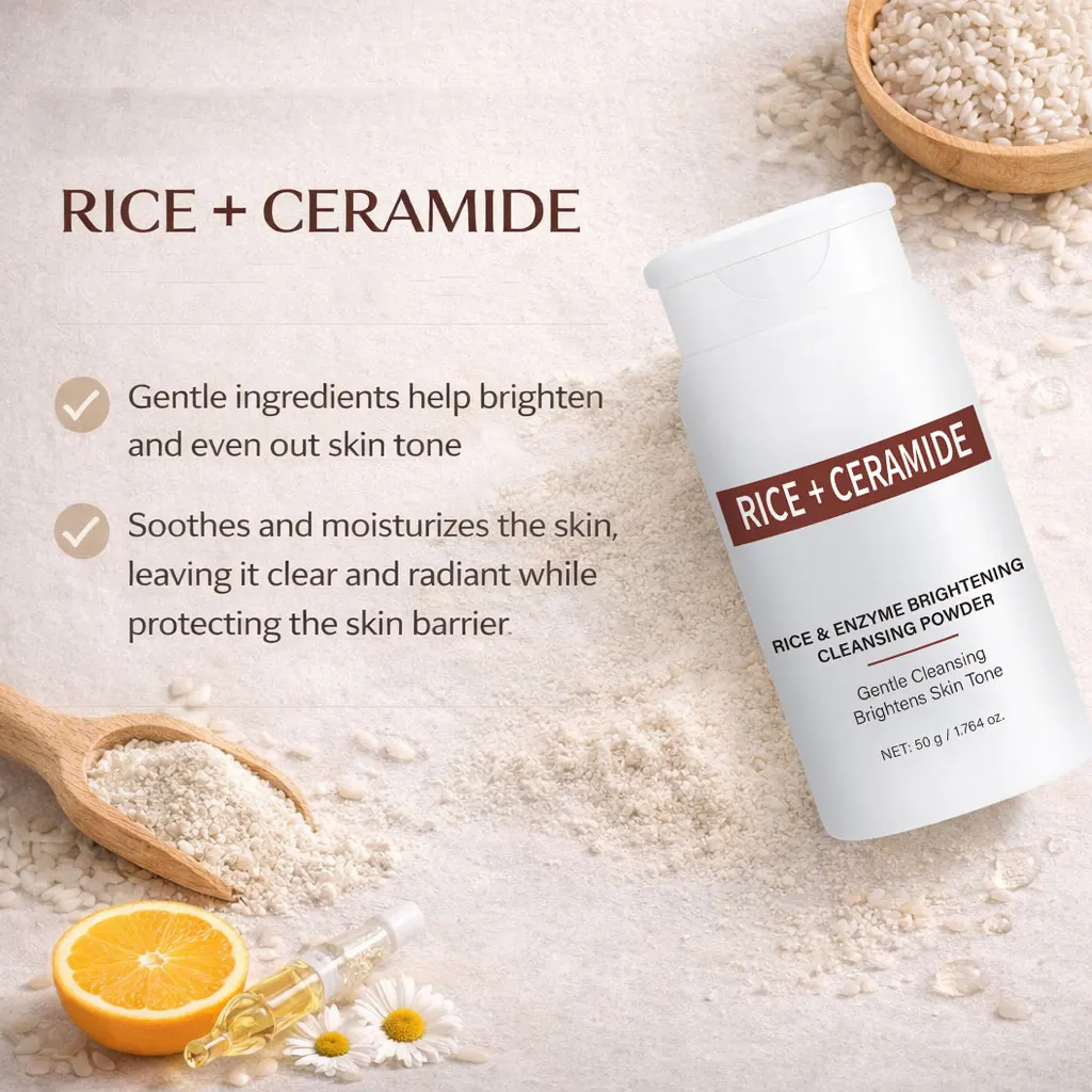 Rice Enzyme Brightening Cleansing Powder, Exfoliating Powder to Foam Cleanser, Smooth Texture,Hydrating & Gentle Skin Care 50g