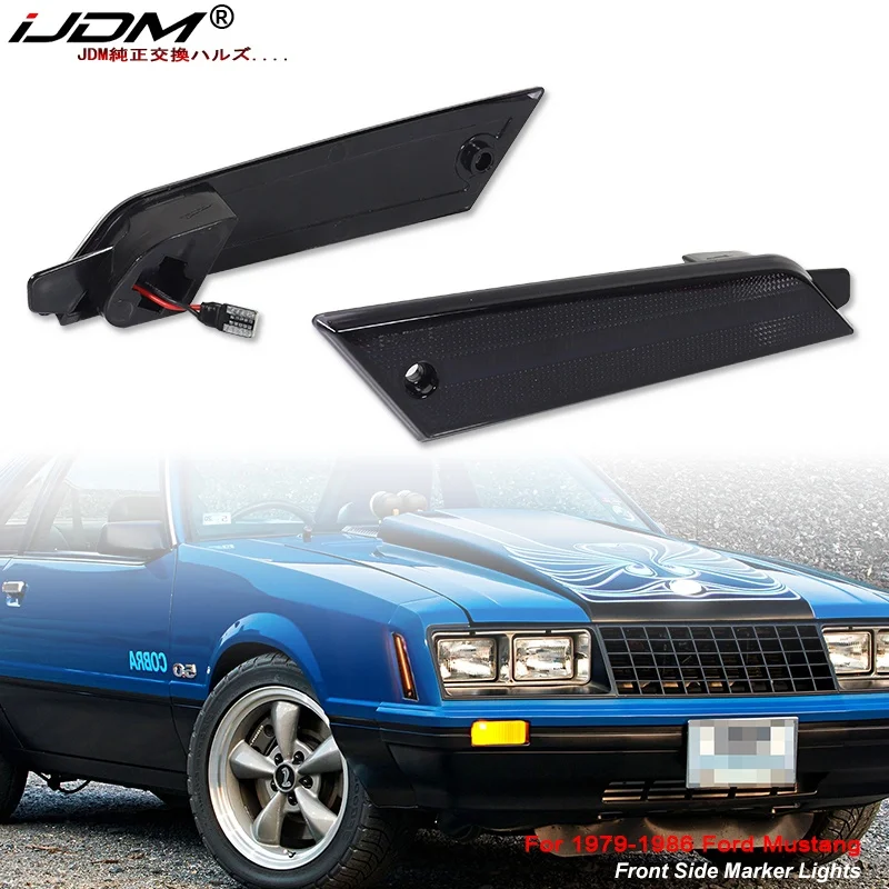 iJDM 2PCS Amber / White LED Front Fender Flare Side Marker Lights For Ford Mustang 1979-1986 Turn Signal Parking Lamp Assembly