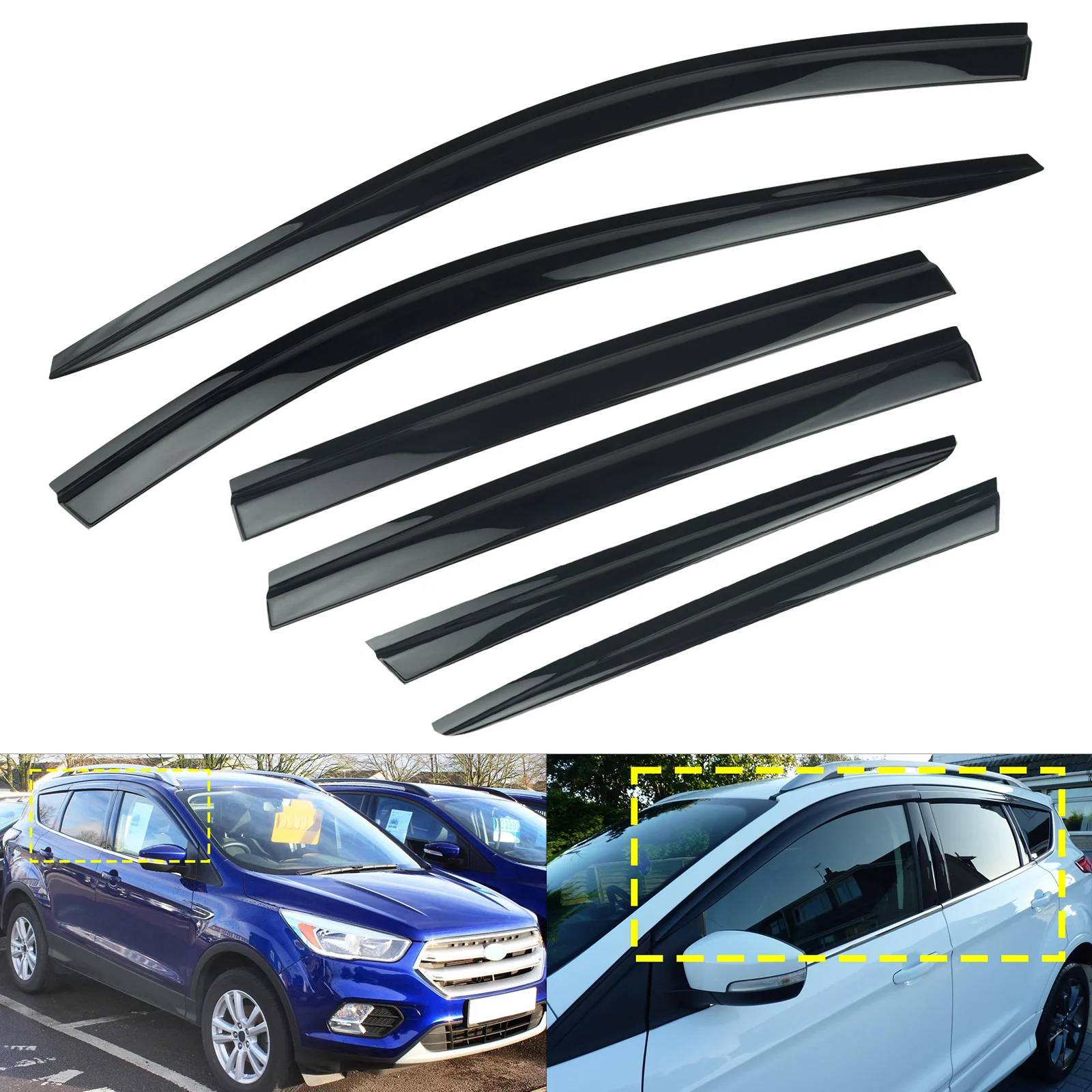 6pcs/set Black Left Right Side Window Wind Rain Sun Deflectors Protector Guard Sheet For Ford Kuga MK2 SUV 5 Door 2012-2019