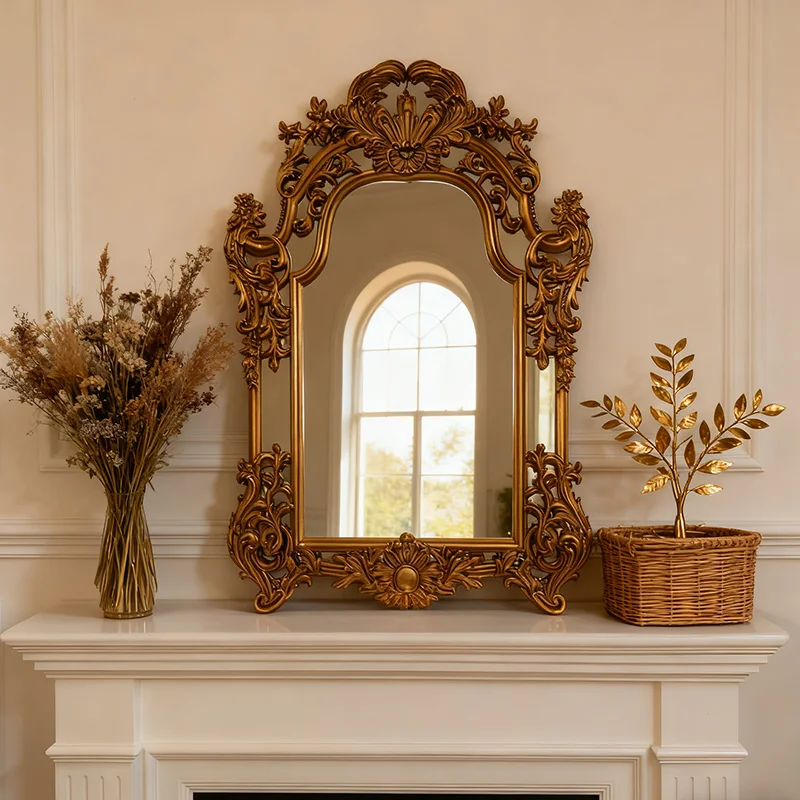 Decoration Living Room Mirror Luxury Big Bedroom Wall Hanging Frame Wooden Mirror Makeup Makeup Spiegel Wand Home Decorations
