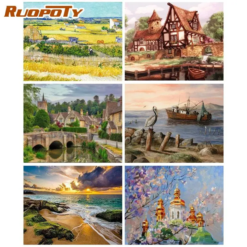 

RUOPOTY 5D DIY Diamond Embroidery Cross Stich Landscape Diamond Painting Full Square Rhinestones Mosaic Home Decor