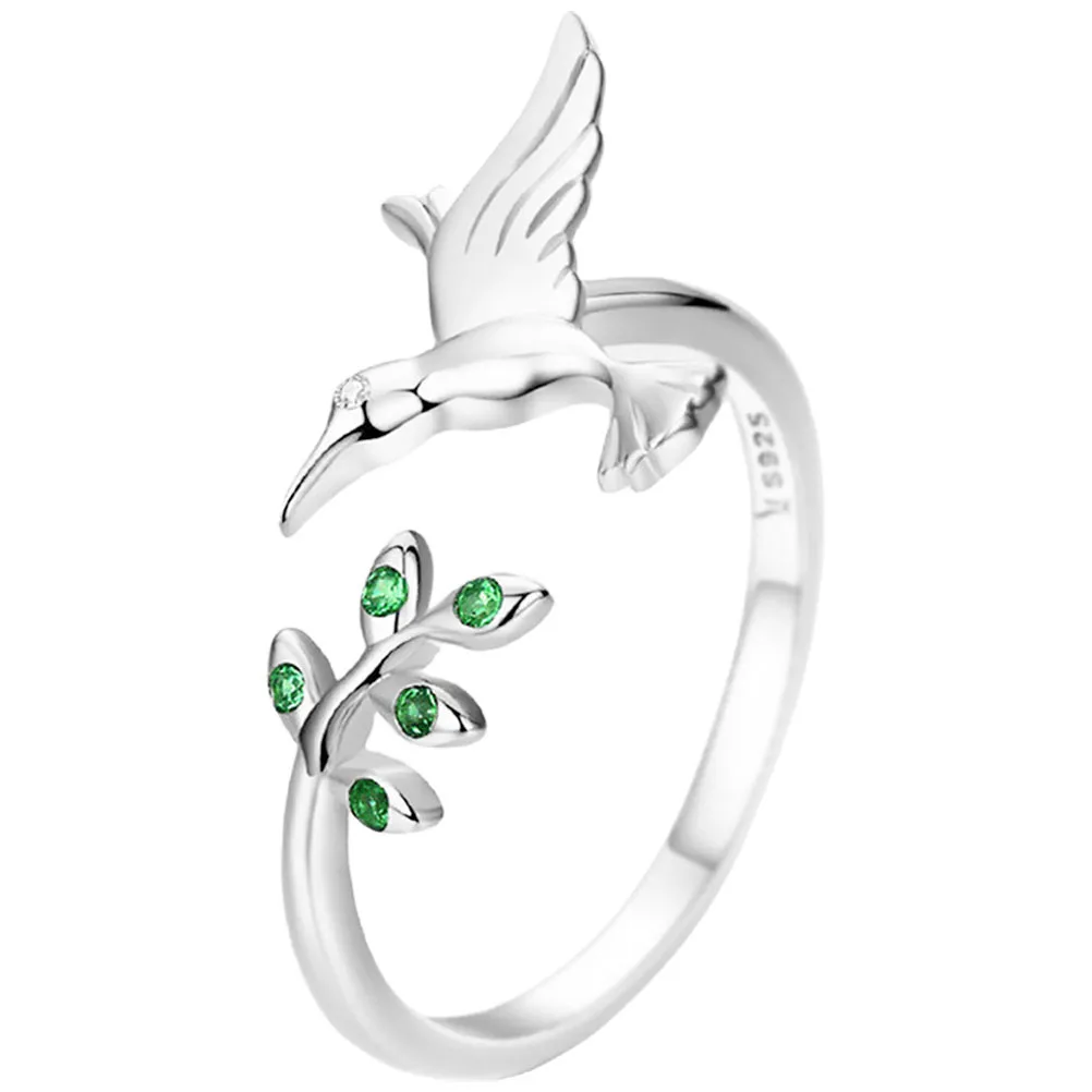 

1pc Open Ring For Women Hummingbird Leaves Design Adjustable Finger Jewelry Gift Small Ring For Teens Women Rings