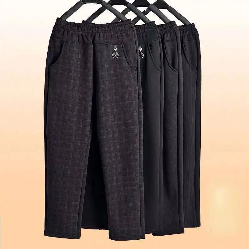 Middle-aged Women's Trousers Spring Autumn High Elastic Waist Straight Pants Female Loose Casual Mom Pants Pantalon Femme 5XL