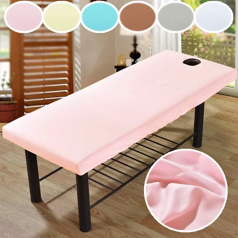 White Beauty Salon Bed Cover Elastic Fitted Sheet with Face Breathing Hole Universal Spa Massage Table Protector for 80cm Bed
