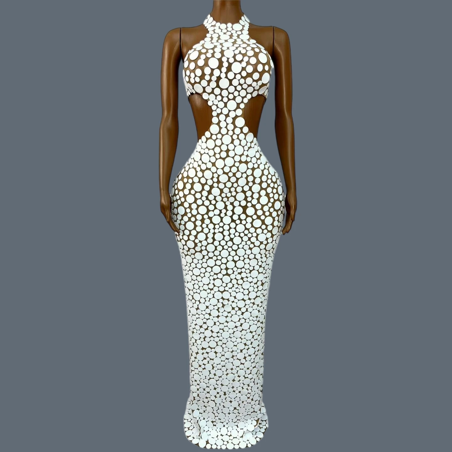 Birthday Party Festival Celebrate Photo Shoot Wear Tight Fitting Evening Gown Sexy Pure White Round Sequin Long Dress Xiaoxue