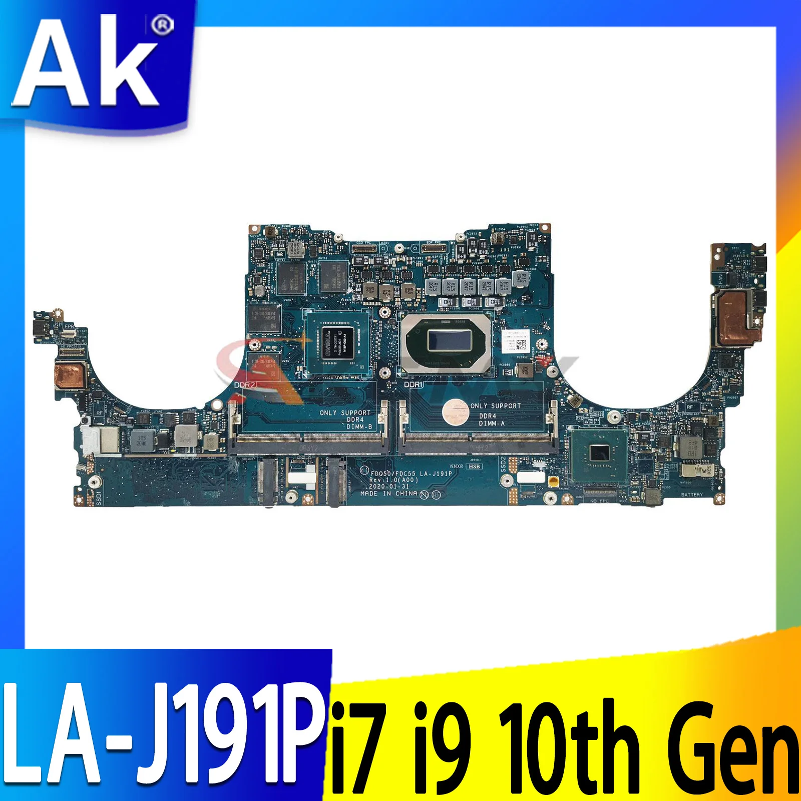 

For Dell Precision 7550 Motherboard FDX50 W-10885M i7-10750H i7-10850H CN-01CFGW 04JGVR Mainboard XPS 15 9500 LA-J191P