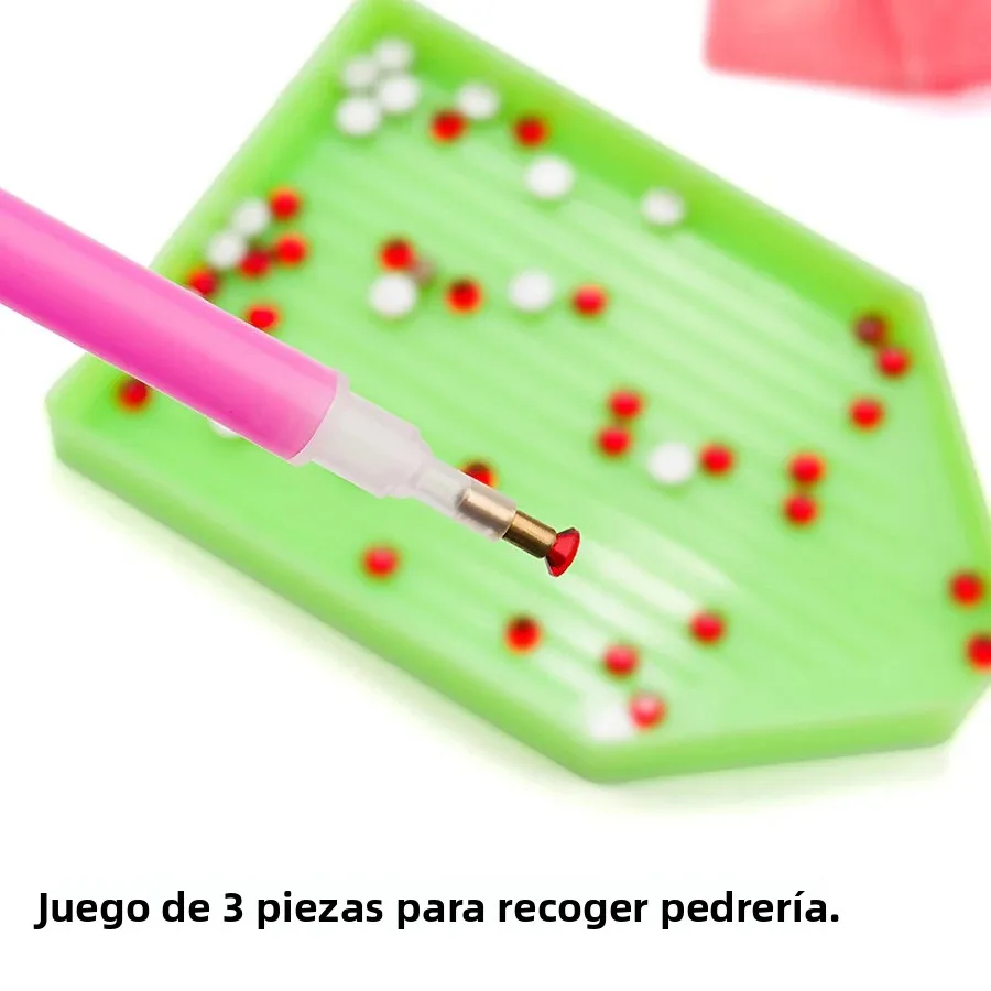 Juego de recogedor de diamantes de imitación con bolígrafo punteado, bandeja de almacenamiento, arcilla adhesiva para decoración de uñas, pintura y manualidades, 3 uds.