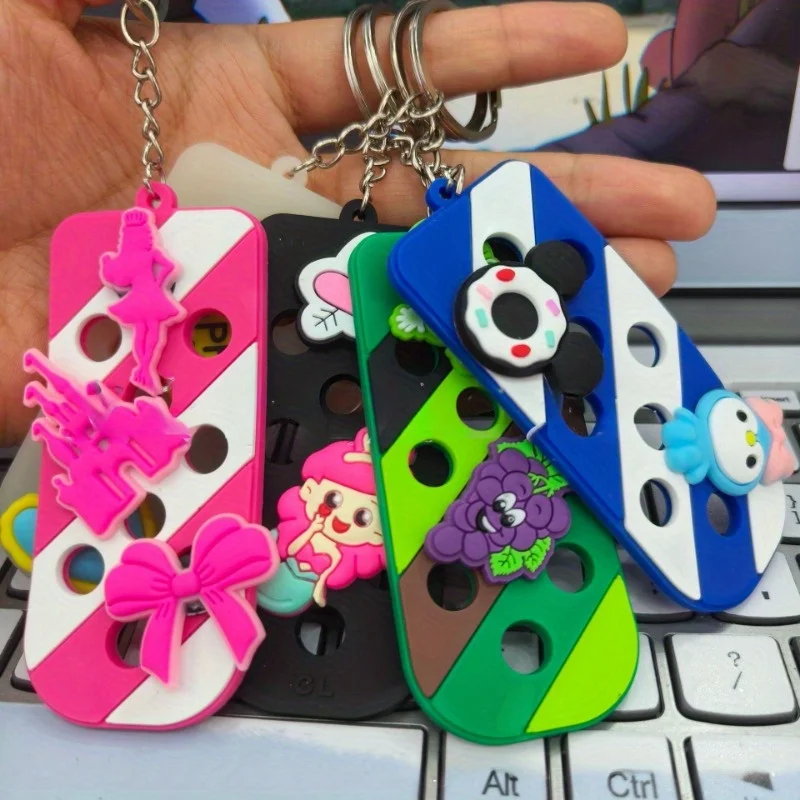 5pcs PVC Cartoon Hole Board Decorative Pendant Key Chain, DIY Gift Key Buckle Can Installation Shoe Charm Accessories Buckle