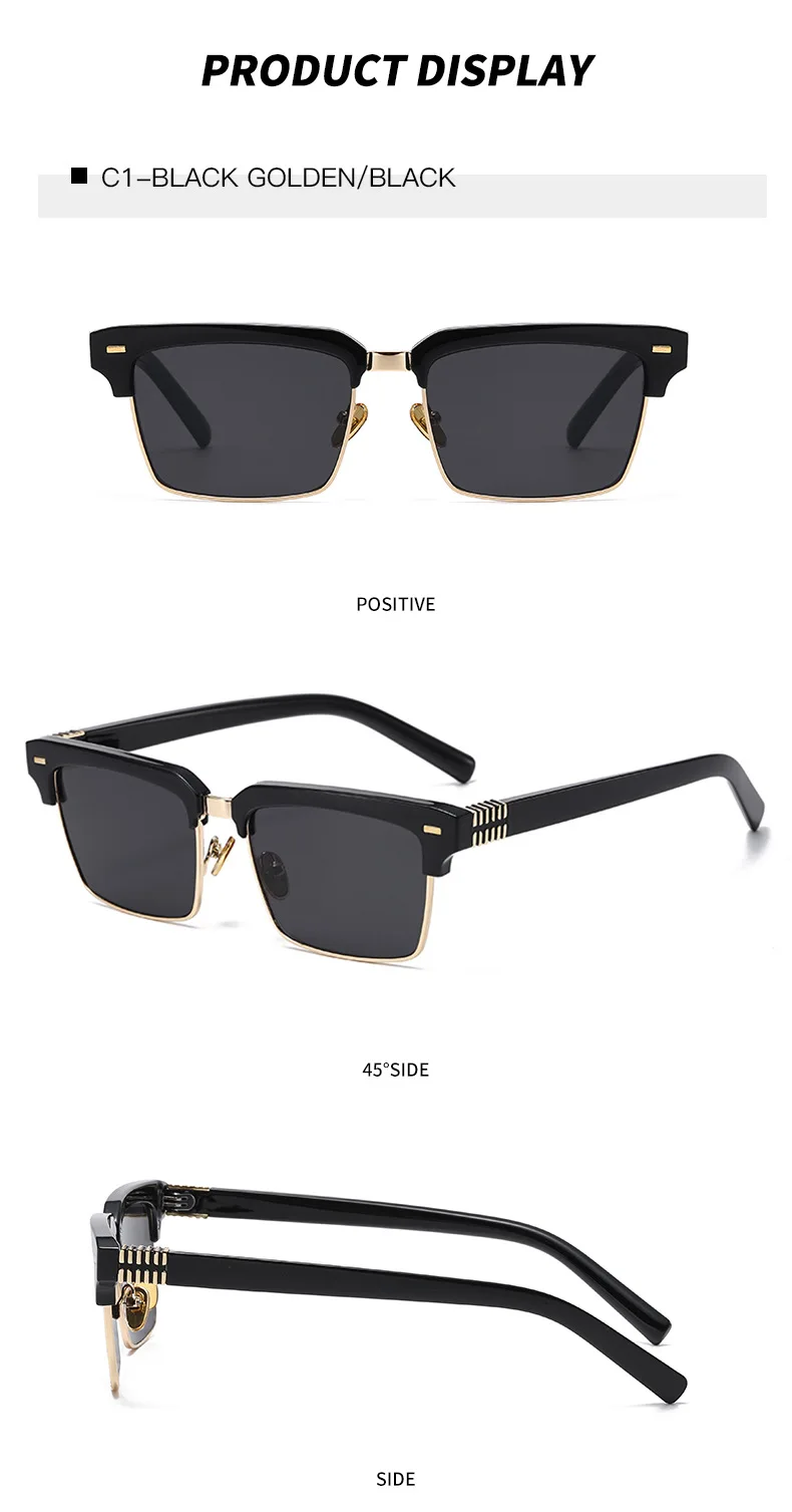 SHAUNA Fashion Nieten Halbrahmen Sonnenbrille UV400 Quadratische Anti-Blaulicht-Brille – Detail 9