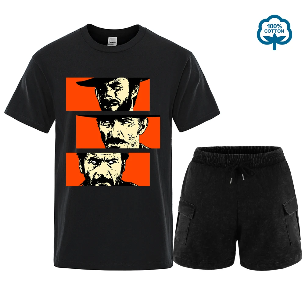 

The Good the Bad and Ugly Blondie Angel Eyes Tuco Cowboy T Shirt Set Men Women Il buono brutto cattivo Oversize Cotton Tee shirt