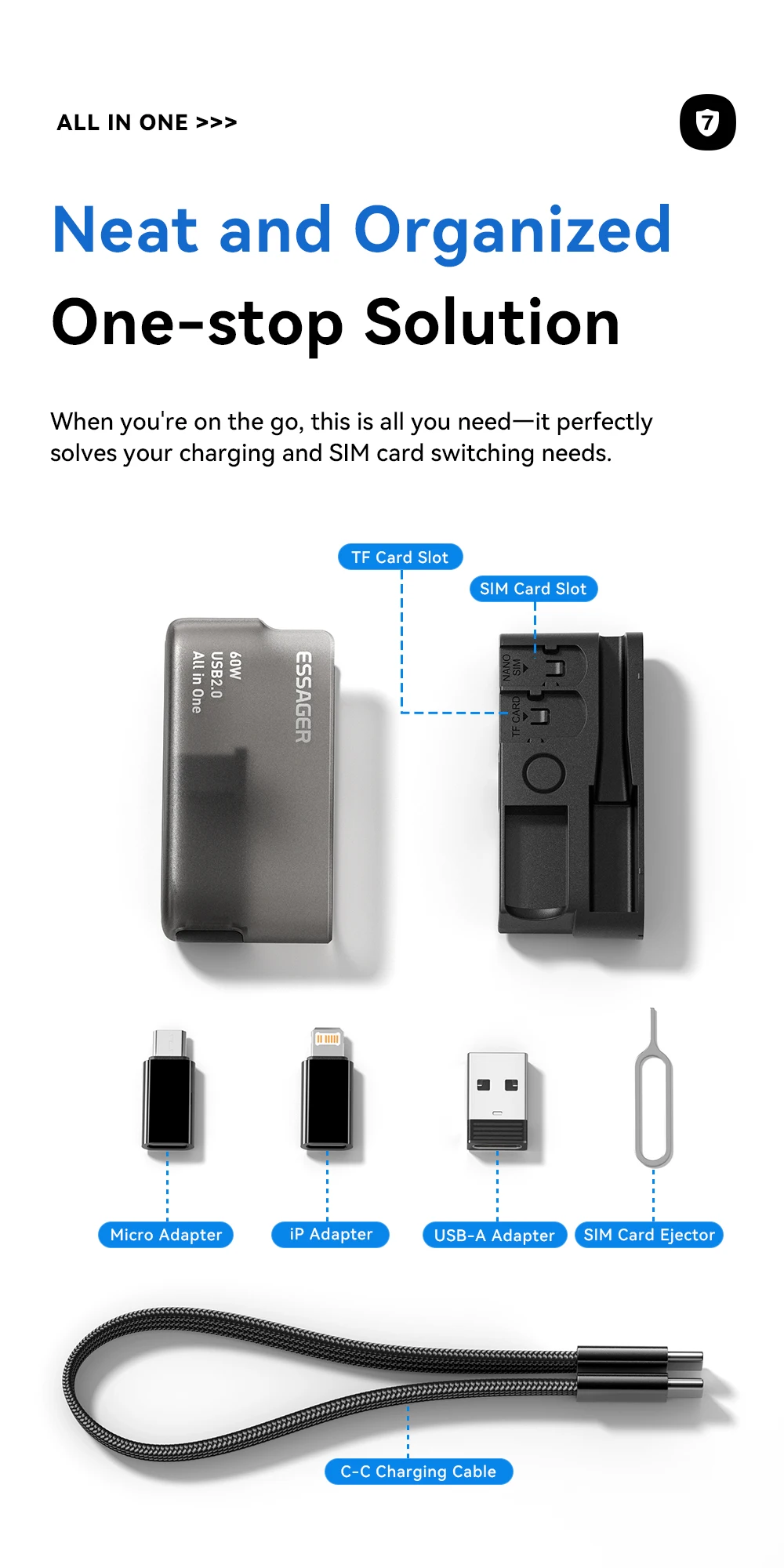 Essager PD 60W USB Type C Cable Set Fast Charging Data Sync for iPhone 17/16/15 with Storage Box And Holder Travel-Friendly