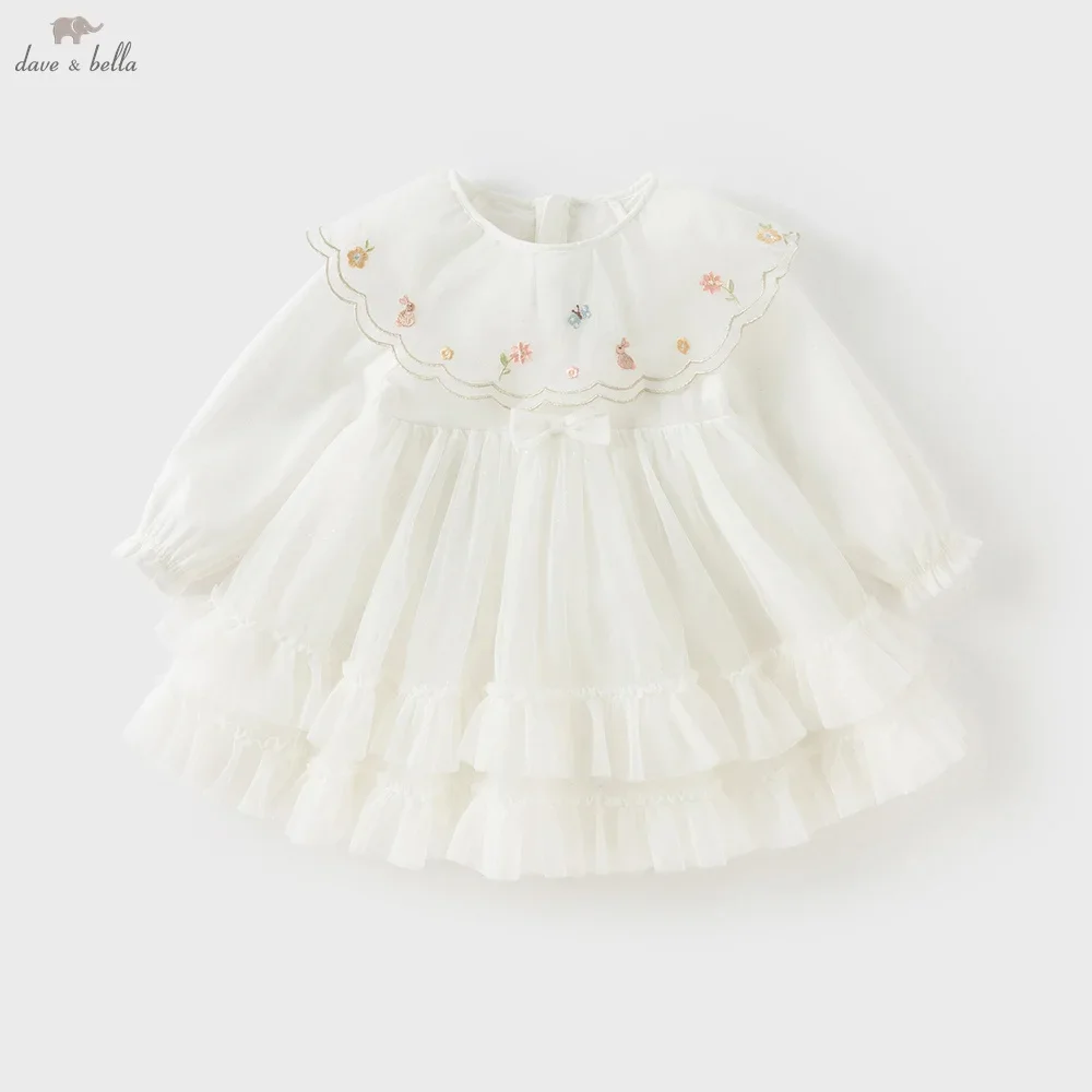 

Dave Bella Girls Baby Princess Dress Autumn Children's Long Sleeve White Mesh Sweet Dress Elegant Birthday Party DB3253339