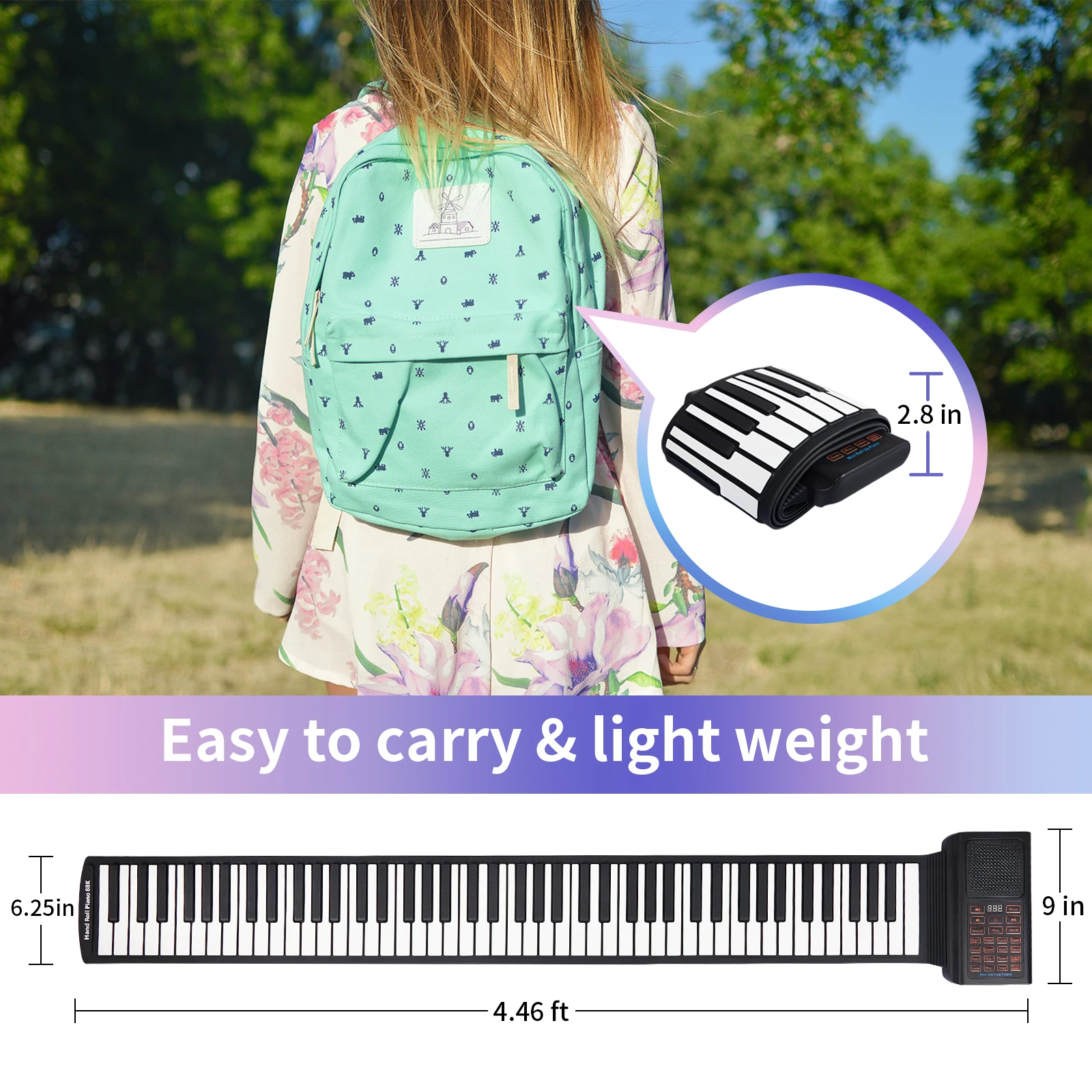 Portable Hand-rolled Piano with Trumpet 88 Keys Foldable Piano Beginner-Friendly Music Teaching Birthday Gift