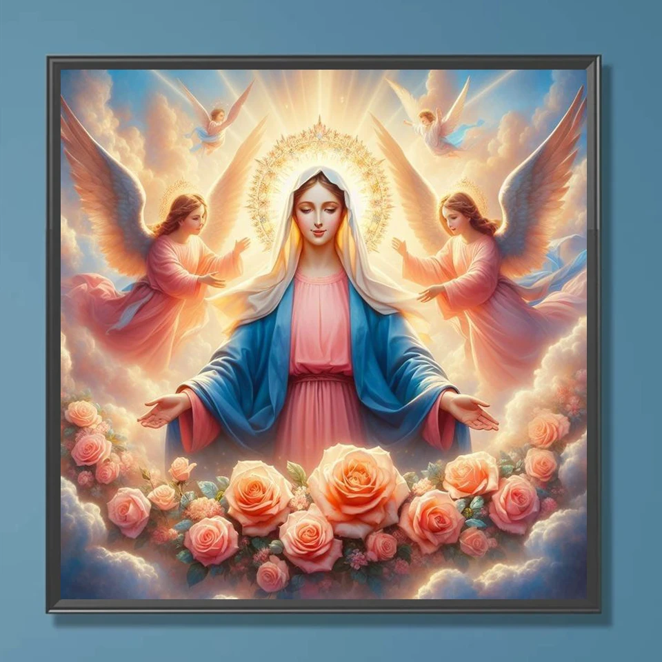 DIY Diamond Painting Cross Stitch 5D Religious Maria Rose Angel Full Square Round Mosaic Diamond Embroidery Home Decoration Gift