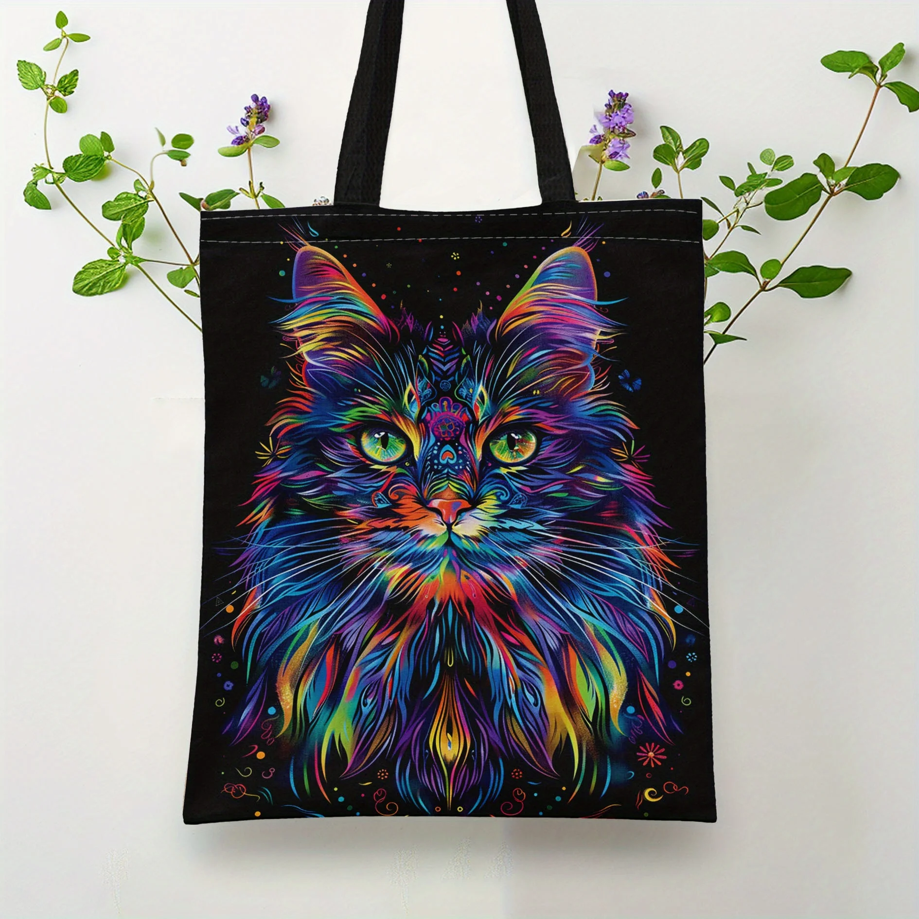 Fashion Element 1pc Colorful Cat CanvasTote Bag Perfect for Shopping Bag Durable Repeated Use 40x38cm