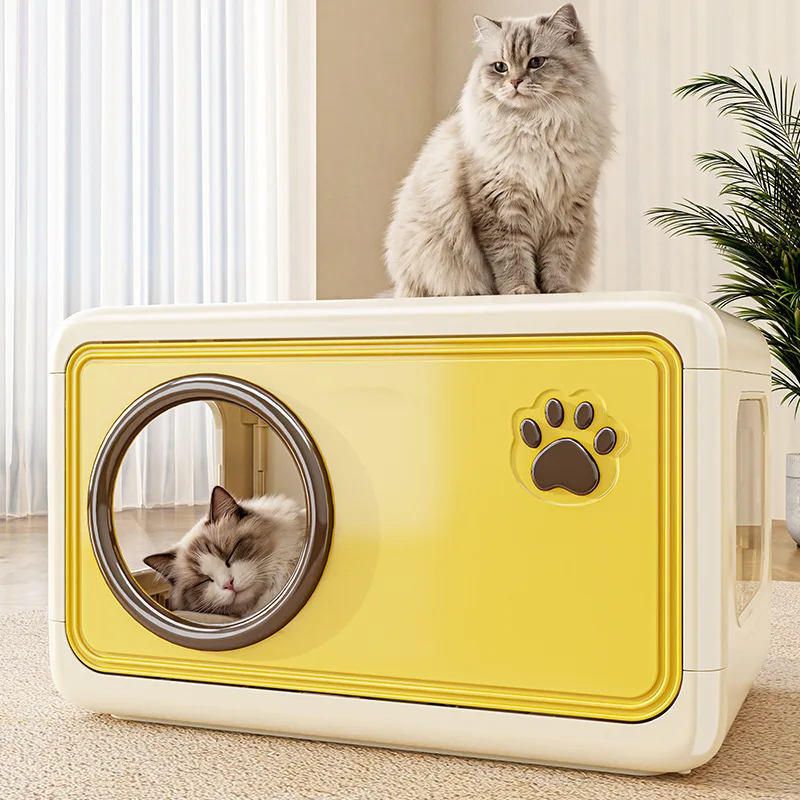 

HYS square cat nest plastic with door living room pet store four seasons universal top storage cat home cat box