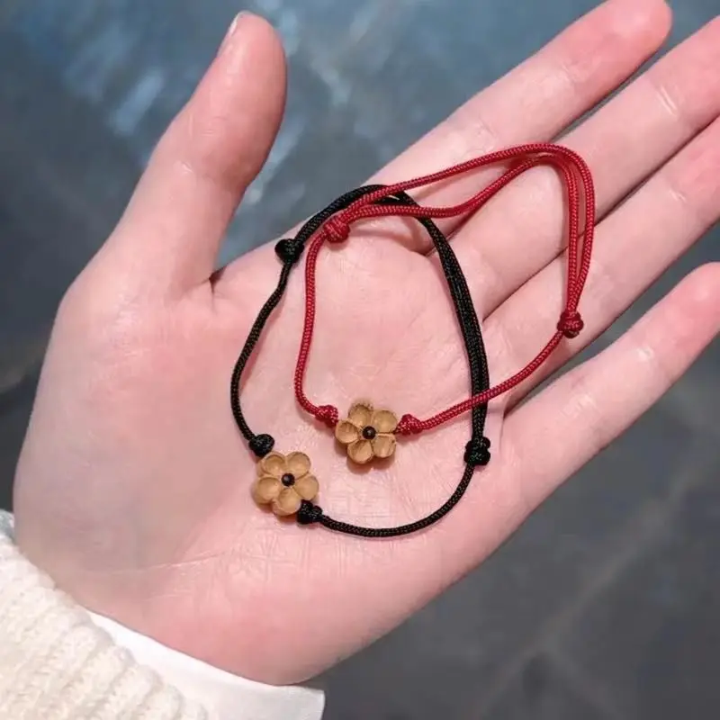 Handmade Woven Flower Adjustable Bracelet Women Resin Carving Plum Blossom Hand Rope Best Friends Lucky Braided Jewelry