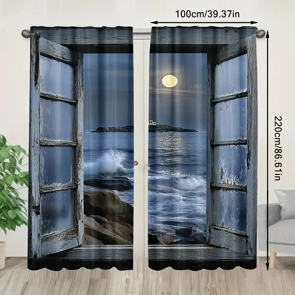 curtain rod design of the lighthouse and beach scene pattern is suitable for bedrooms, offices, kitchens, bathrooms living rooms
