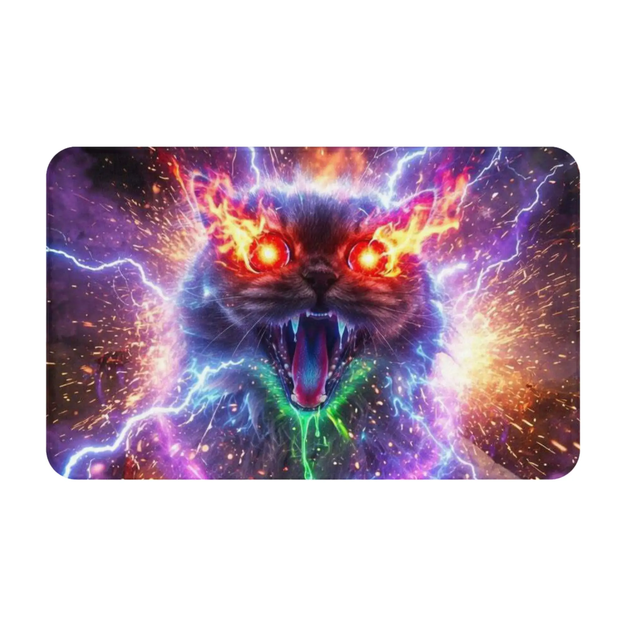 Fiery Lightning Demon Cat Cosmic Dark Art Anti-Slip Doormat Kitchen Mat  Indoor PatternHomeDecor