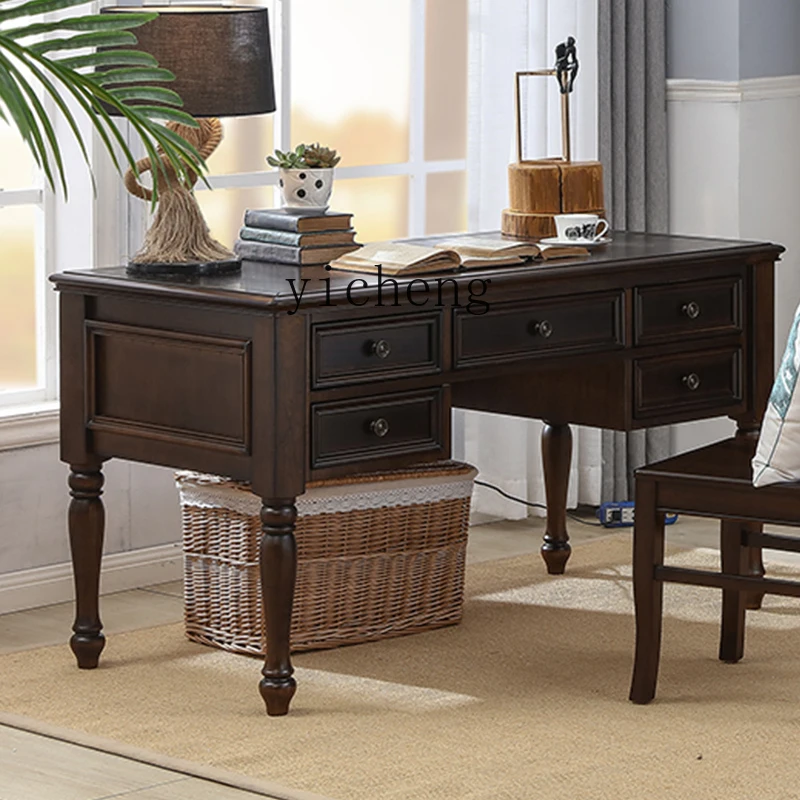 

TWR Solid Wood Desk Black Walnut Color Mahogany Dining Table with Drawer
