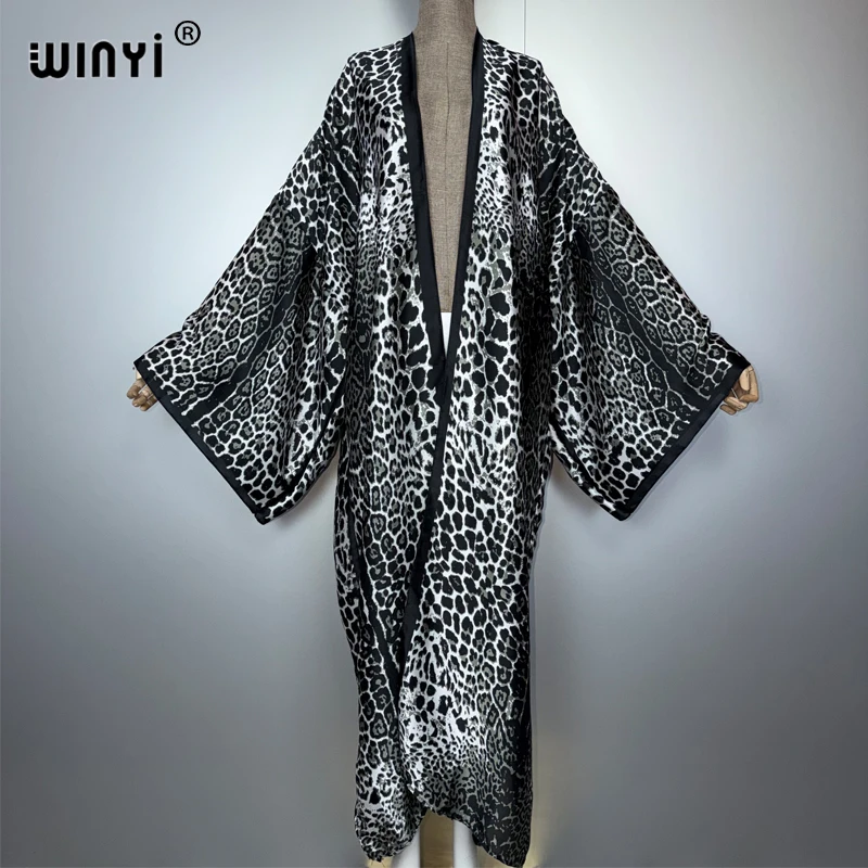WINYI leopard print kimono Caftan fashion Cardigan evening dress abaya dubai luxury cover-ups beach outfits women party dress