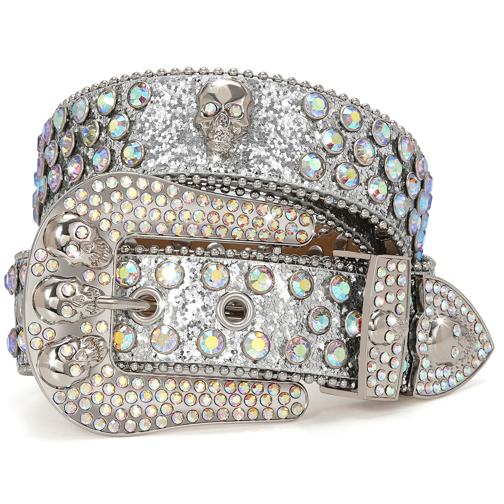 

Rhinestone Skull Belt Men Women Bling Stylish Belt Punk Fashion Studded Leather Belt for Jeans Pants Jacket