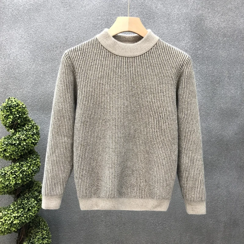 Trend Versatile Spring Autumn New Sweaters Men\'s O-Neck Solid Striped Fashion Casual Loose Long Sleeve Pullovers Knitted Tops