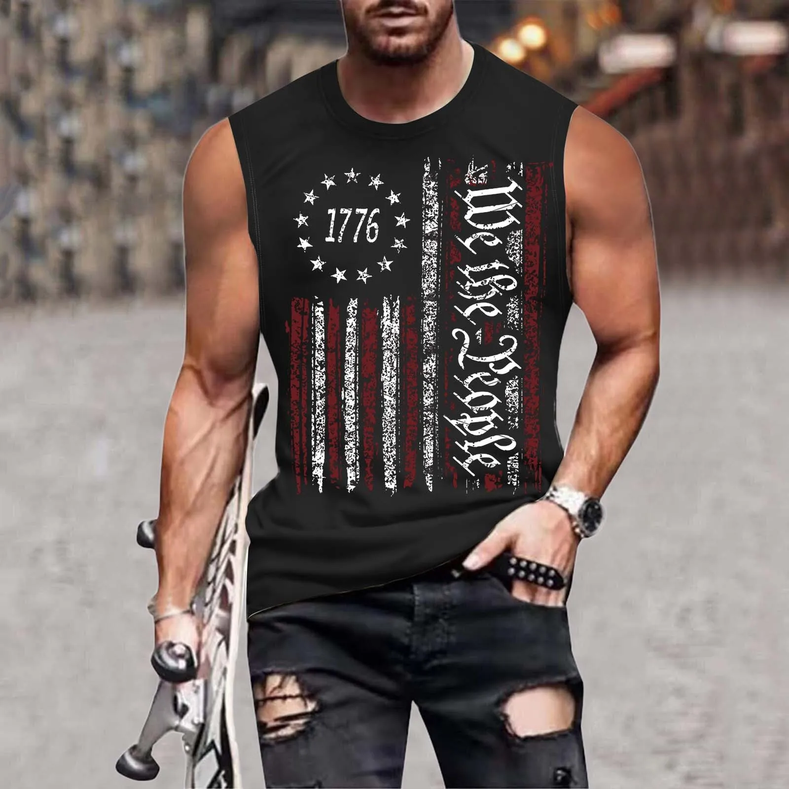 American Flag 3d Printing Men's Tank Top Summer American Vintage T-shirt Harajuku New Independent Sleeveless Shirts Men's Top