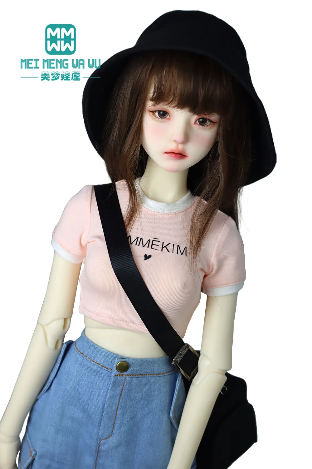 BJD Doll Clothes for 1/3 1/4 BJD Doll Clothes DD SD MSD Doll Fashion Letter T-Shirt Denim Skirt